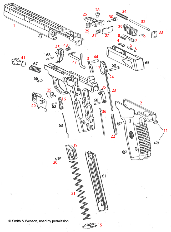 Explosie tekening Smith & Wesson pistool