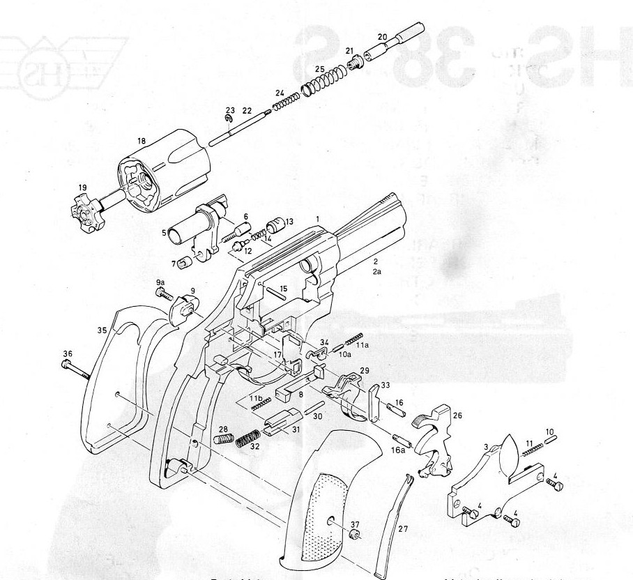 Explosie tekening voor Herberth Smith revolvers